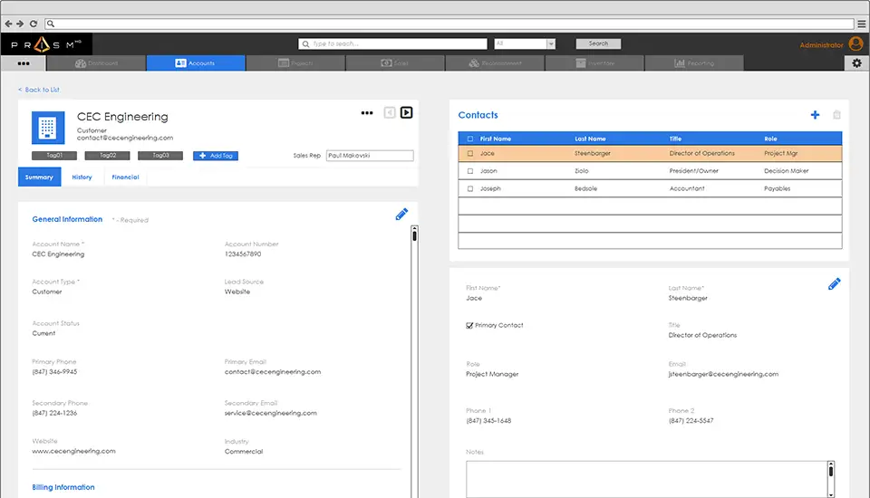 Account Management summary screen