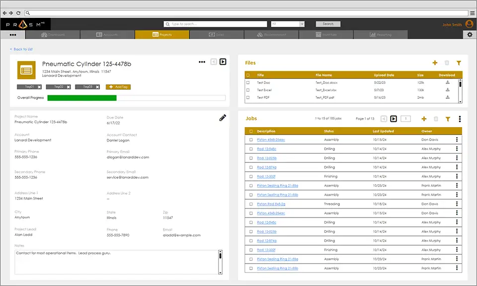 Project Management details screen