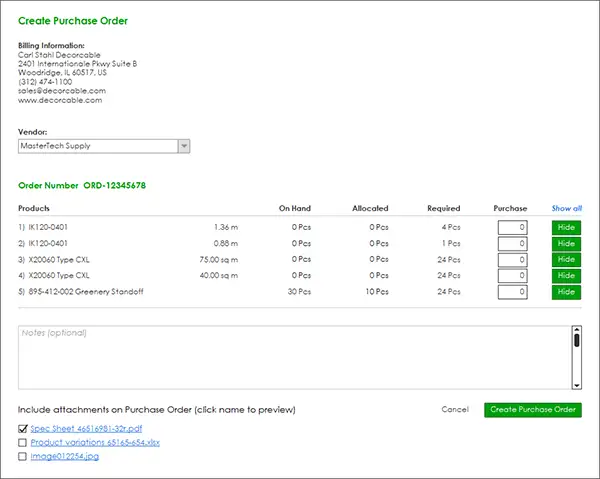 Purchase order generation