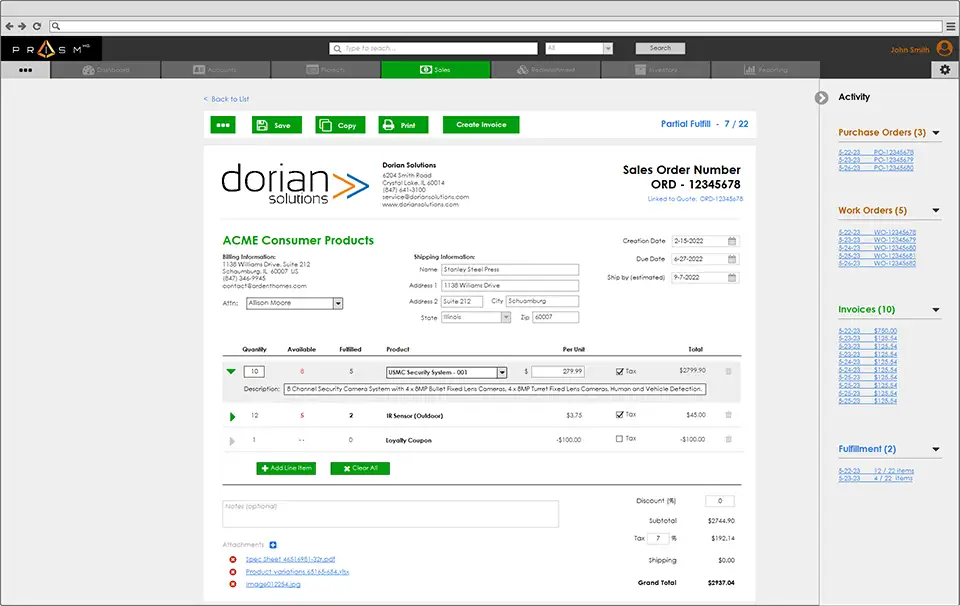 Order Management order details screen